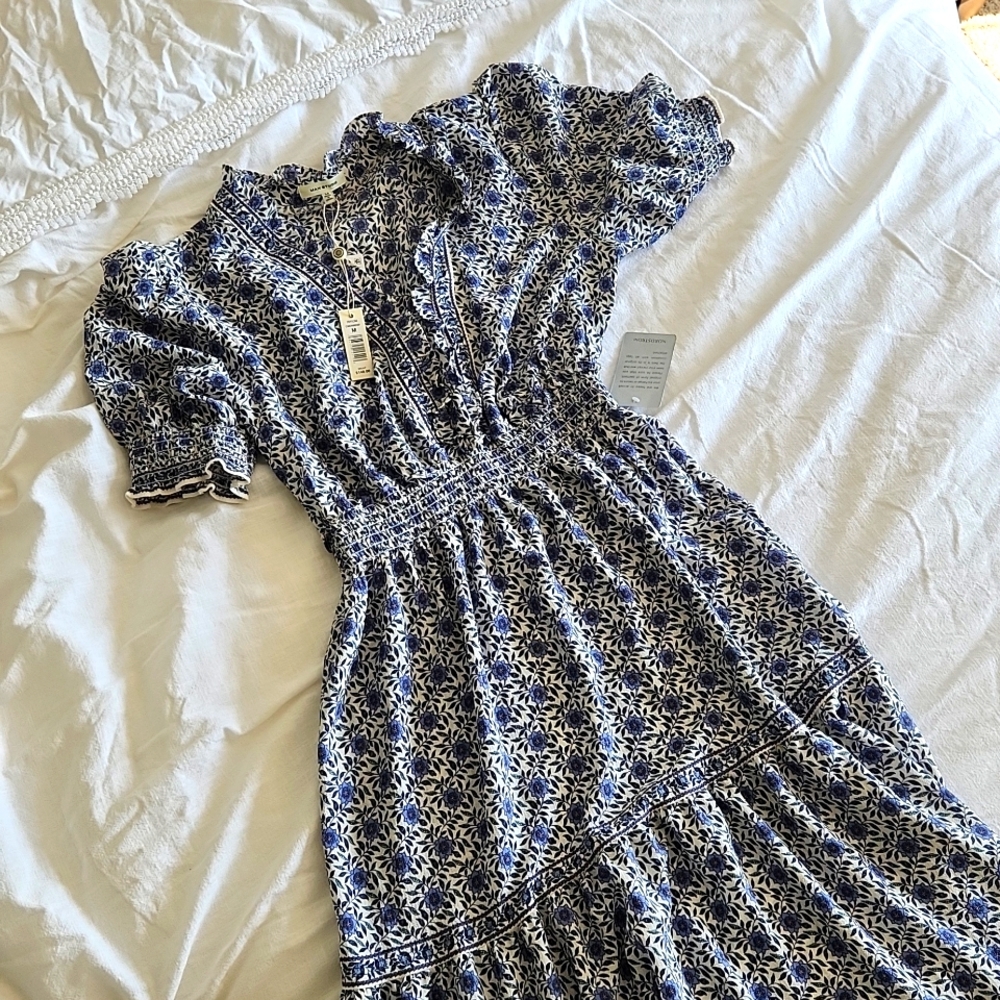 Blue Floral Print Maxi Dress